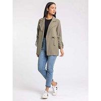 Roman Tie Waist Longline Jacket - Green