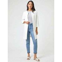 Roman 3/4 Sleeve Textured Longline Jacket - White