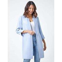 Roman 3/4 Sleeve Textured Longline Smart Jacket - Blue