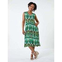 Roman Petite Aztec Button Stretch Midi Dress