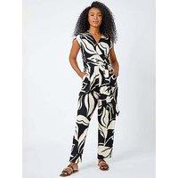 Roman Petite Leaf Print Stretch Jumpsuit