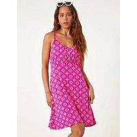 Roman Petite Geometric Strappy Stretch Dress - Pink