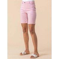 Roman Elastic Waist Turn Up Stretch Shorts - Pink