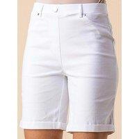 Roman Elastic Waist Turn Up Stretch Shorts - White