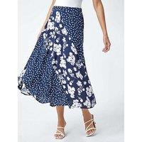 Roman Mixed Floral Spot Print A Line Midi Skirt