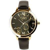 Lipsy Black Strap Watch With Black And Gold Floral Print Dial