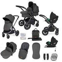 Ickle Bubba Stomp Luxe 12 Piece Travel System With I-Size Cirrus Car Seat & Isofix Base - Black / Charcoal Grey / Black