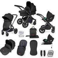 Ickle Bubba Stomp Luxe 12 Piece Travel System With I-Size Cirrus Car Seat & Isofix Base - Black / Midnight / Black