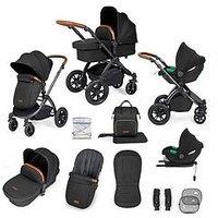 Ickle Bubba Stomp Luxe 12 Piece Travel System With I-Size Cirrus Car Seat & Isofix Base - Black / Midnight / Tan