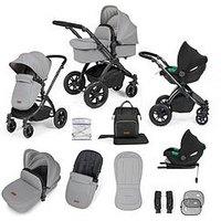 Ickle Bubba Stomp Luxe 12 Piece Travel System With I-Size Cirrus Car Seat & Isofix Base - Black / Pearl Grey / Black
