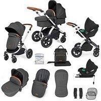 Ickle Bubba Stomp Luxe 12 Piece Travel System With I-Size Cirrus Car Seat & Isofix Base - Silver / Charcoal Grey / Tan