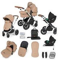 Ickle Bubba Stomp Luxe 12 Piece Travel System With I-Size Cirrus Car Seat & Isofix Base - Silver / Desert / Tan