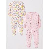 Mini V By Very 2 Pack Printed Baby Girl Zip Up Sleepsuits - Multi