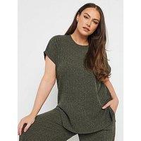 Yours Curve Knitted T-Shirt - Khaki Green
