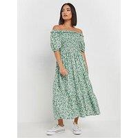 Pixiegirl Petite Puff Sleeve Midi Dress - Green