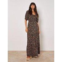 Apricot Floral Paisley Tiered Maxi Dress - Black