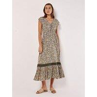 Apricot Ditsy Cluster Crochet Maxi Dress - Khaki