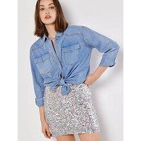 Apricot Multicolour Sequins Mini Skirt - Mint