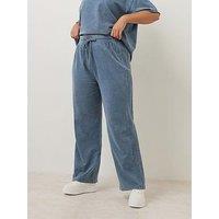 Yours Curve Acid Wash Wide Leg Joggers - Blue