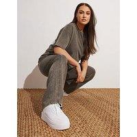 Yours Curve Acid Wash Wide Leg Jogger - Brown