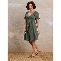 Pixiegirl Petite Tie Front Cheesecloth Dress - Green
