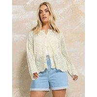 Yours Curve Short Crochet Cardigan - Ivory