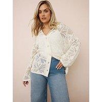 Yours Curve Collar Crochet Cardigan - Ivory