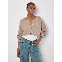 Apricot Ribbed Batwing Cropped Cardigan - Brown