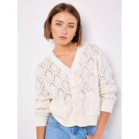 Apricot Pointelle Knitted Cardigan - White
