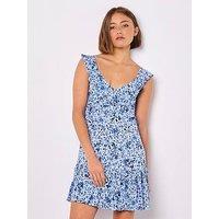 Apricot Viscose Voile Ditsy Print Dress - Blue