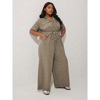 Yours Curve Tie Waist Jumpsuit - Brown