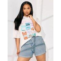 Yours Curve Elastic Waist Denim Short - Blue