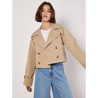 Apricot Cropped Trench Coat - Stone