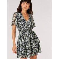 Apricot Watercolour Rose Layered Mini Dr - Navy