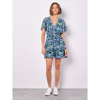 Apricot Watercolour Floral Layered Dress - Green