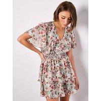 Apricot Watercolour Floral Layered Dress - Mint
