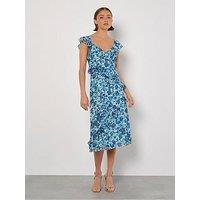 Apricot Floral Asymmetric Midaxi Dress - Aqua