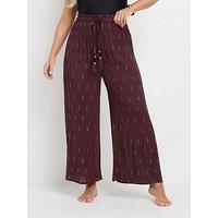 Yours Curve Wide Leg Beach Trouser - Brown