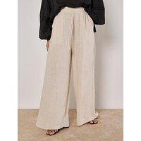 Apricot Wide Leg Linen Mix Trouser - Stone