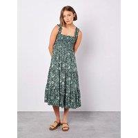 Apricot Viscose Voile Ditsy Midi Dress - Navy