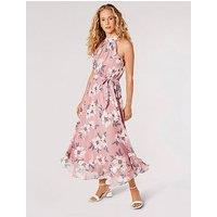 Apricot Watercolour Peony Midi Dress - Pink