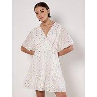 Apricot Ikat Diamond Foil Wrap Dress - White