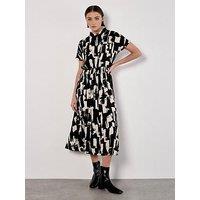 Apricot Square Brushstrokes Utility Dress - Black