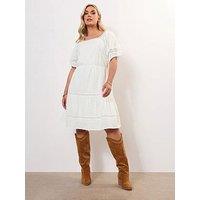 Yours Curve Western Slub Smock Dress - Natural