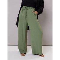Yours Curve Washed Twill Wide Leg Trouser - Green
