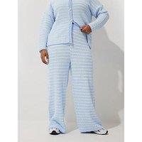 Yours Curve Boucle Wide Leg Trouser - Blue