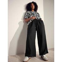 Evans Wide Leg Linen Trouser - Black