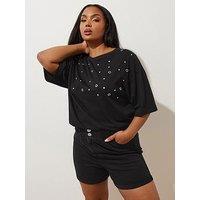 Yours Curve Elastic Waist Denim Short - Black