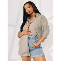 Yours Curve Turn Hem Mom Denim Short - Blue