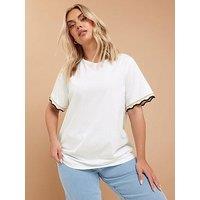 Yours Curve Lurex Trim T-Shirt - White